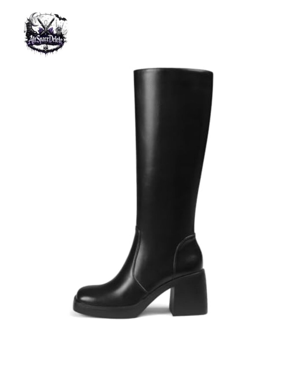 Square Toe Knee High Platform Boots Faux Leather Chunky Heel Tall Womens